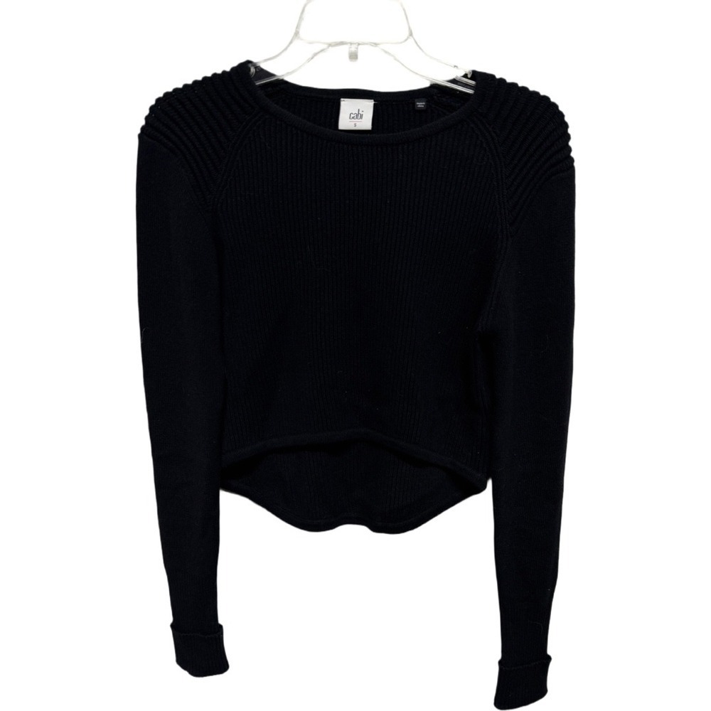 Cabi Sweater Womens Small Black Crop Ribbed Knit Hi Low Pullover Classic